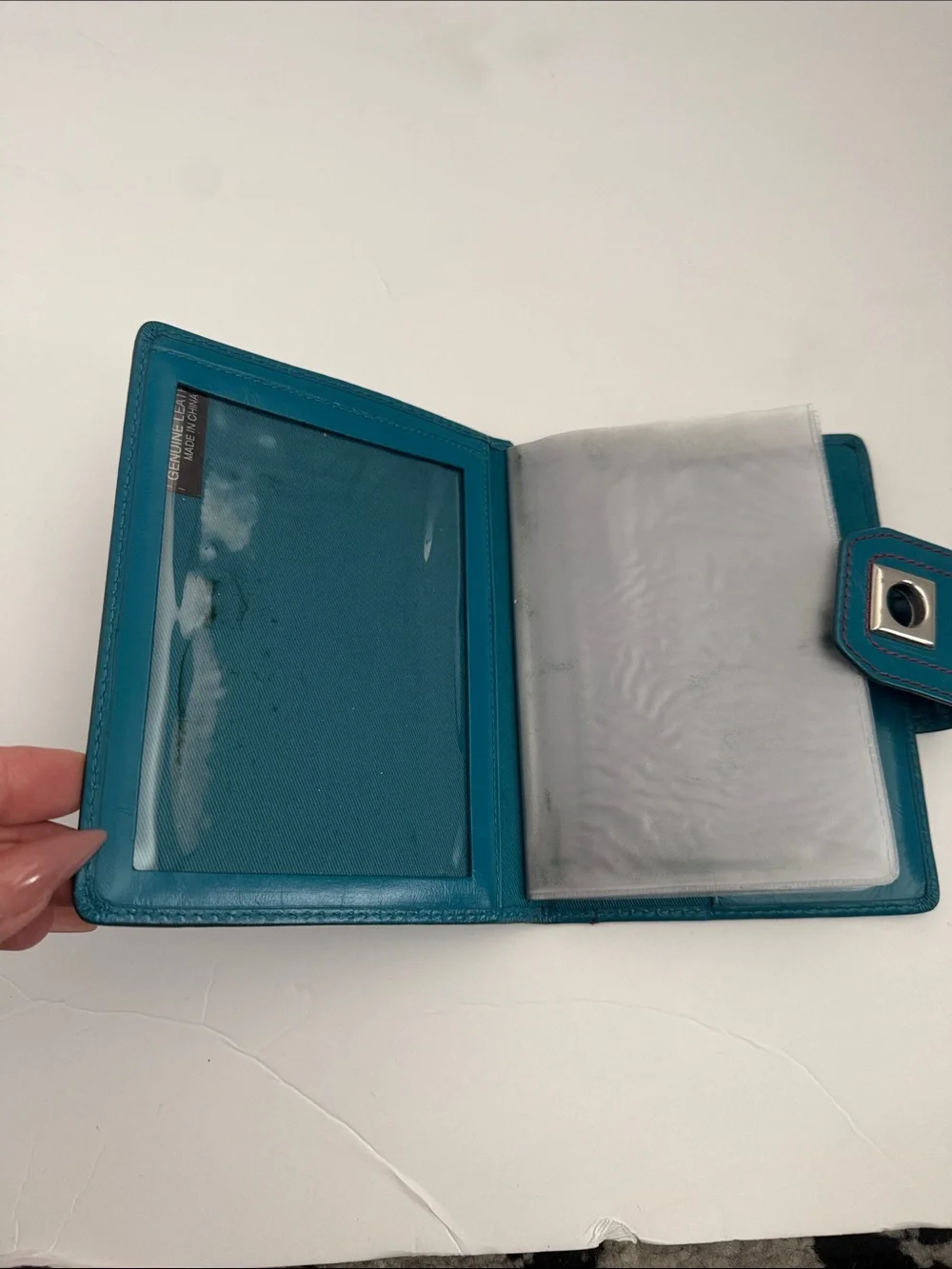 Nordstrom Teal Leather Snap Wallet with Silver Hardware